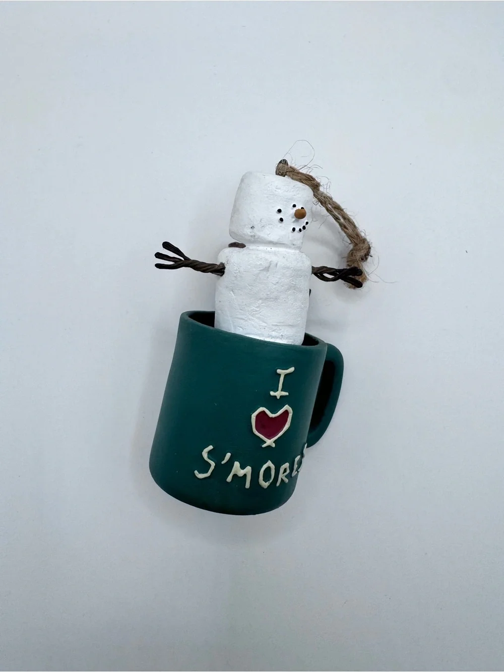 Green 'I ♥ S'mores' Mug with Marshmallow Snowman cabincore Ornament